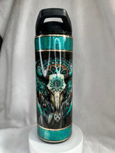 #169 Western Aztec Teal Banded Bullskull Banded UVDTF Wrap 20 oz skinny straight Duo with 2 Lids
