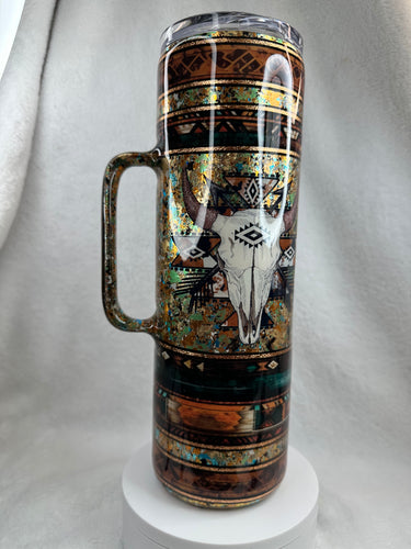 #211 Southwestern Banded Bullskull Foil Flakes, 30 oz Skinny Straight with handle.
