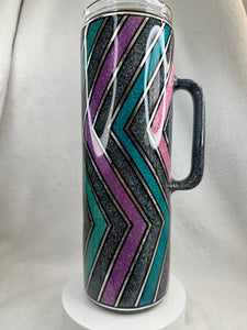 #213 Glitter Zig Zag, 30 oz Skinny Straight with handle.