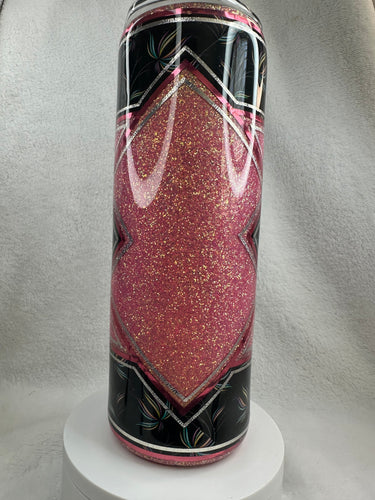 #210 Freehanded Pink Glitter and Vinyl, 20 oz Skinny Straight.