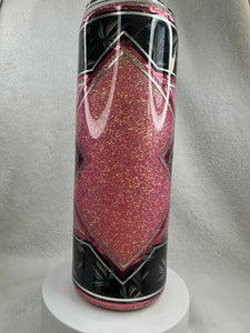 #210 Freehanded Pink Glitter and Vinyl, 20 oz Skinny Straight.