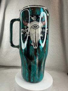 #222 Teal Bullskull Mash Up, 24 oz Curved with Handle