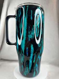 #220 Teal and Black Mash Up, 24 oz Curved with Handle