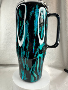 #220 Teal and Black Mash Up, 24 oz Curved with Handle