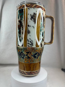 #219 Western Multi-media with Bullskull, 24 oz Curved with Handle