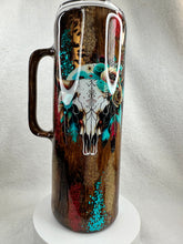 #209 Woodgrain Patchwork Boho Bullskull, 20 oz Skinny Straight, Handle