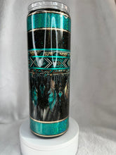 #169 Western Aztec Teal Banded Bullskull Banded UVDTF Wrap 20 oz skinny straight Duo with 2 Lids