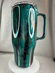 #222 Teal Bullskull Mash Up, 24 oz Curved with Handle