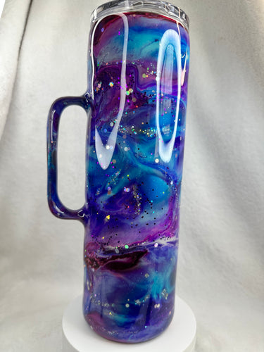 #212 Blurple Ink Swirl, 30 oz Skinny Straight with handle.