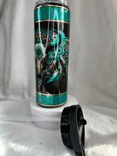 #169 Western Aztec Teal Banded Bullskull Banded UVDTF Wrap 20 oz skinny straight Duo with 2 Lids