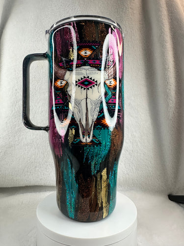 #225 Southwestern Bullskull Patchwork, 24 oz Curved with Handle