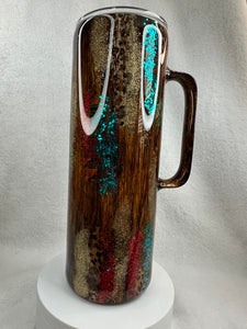 #209 Woodgrain Patchwork Boho Bullskull, 20 oz Skinny Straight, Handle