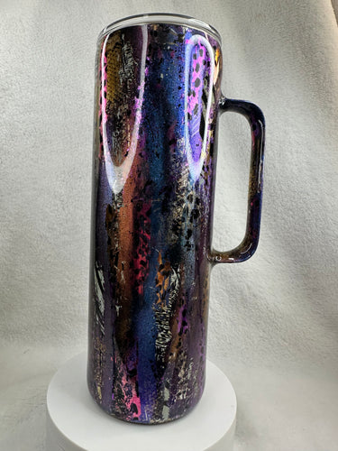 #208 patchwork Foil and Chameleon Mica, 20 oz Skinny Straight, Handle